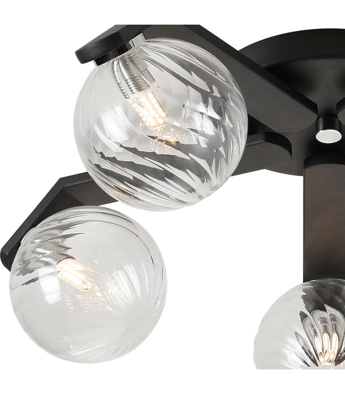 Cortland 54cm Flush Ceiling 5 Light G9 IP44 Black/Polished Chrome/Clear Swirl Round Glass-5