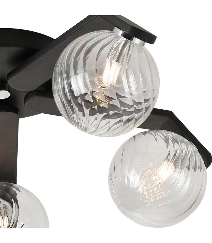 Cortland 54cm Flush Ceiling 5 Light G9 IP44 Black/Polished Chrome/Clear Swirl Round Glass-6