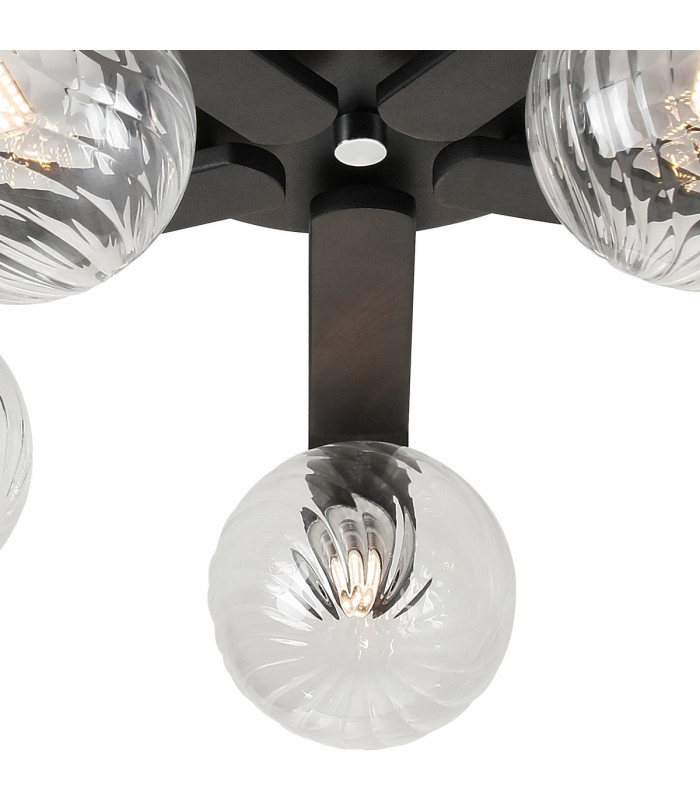 Cortland 54cm Flush Ceiling 5 Light G9 IP44 Black/Polished Chrome/Clear Swirl Round Glass-7