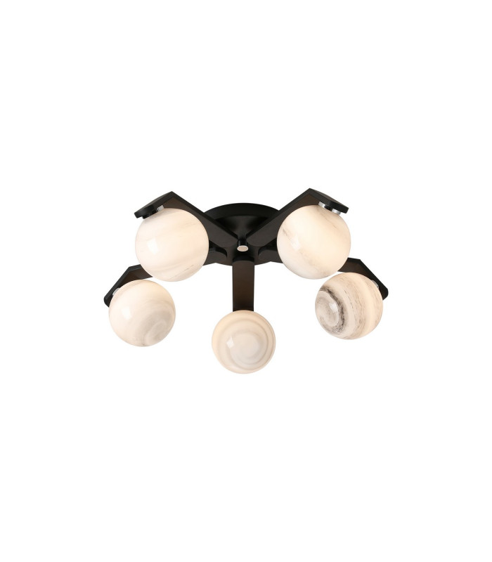 Cortland 54cm Flush Ceiling 5 Light G9 IP44 Black/Polished Chrome/Grey Round Marble Effect Glass-1
