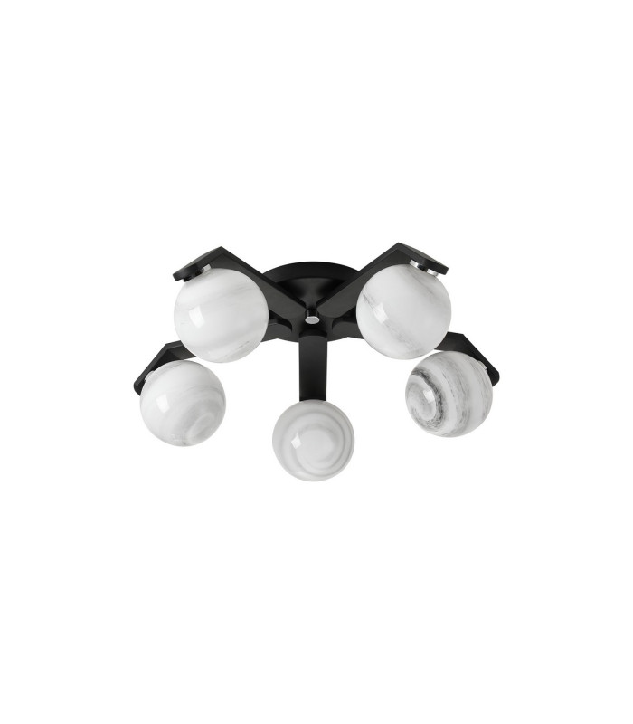 Cortland 54cm Flush Ceiling 5 Light G9 IP44 Black/Polished Chrome/Grey Round Marble Effect Glass-4