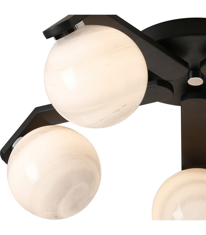 Cortland 54cm Flush Ceiling 5 Light G9 IP44 Black/Polished Chrome/Grey Round Marble Effect Glass-5