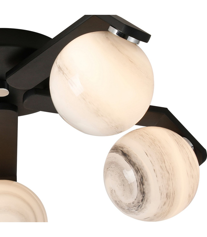 Cortland 54cm Flush Ceiling 5 Light G9 IP44 Black/Polished Chrome/Grey Round Marble Effect Glass-6
