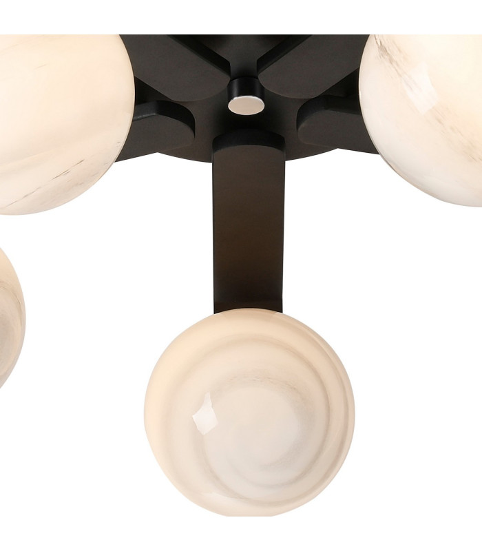 Cortland 54cm Flush Ceiling 5 Light G9 IP44 Black/Polished Chrome/Grey Round Marble Effect Glass-7