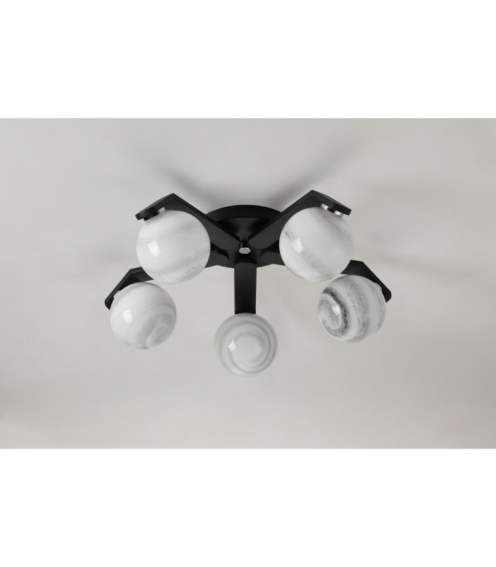 Cortland 54cm Flush Ceiling 5 Light G9 IP44 Black/Polished Chrome/Grey Round Marble Effect Glass-8