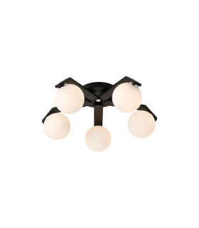Cortland 54cm Flush Ceiling 5 Light G9 IP44 Black/Polished Chrome/Opal Smooth Round Glass-1