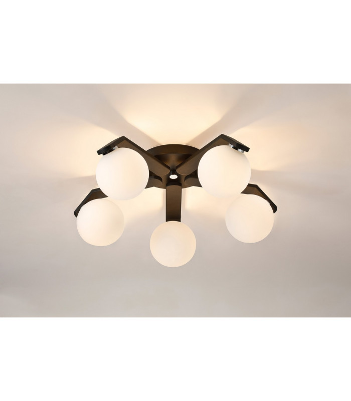 Cortland 54cm Flush Ceiling 5 Light G9 IP44 Black/Polished Chrome/Opal Smooth Round Glass-3