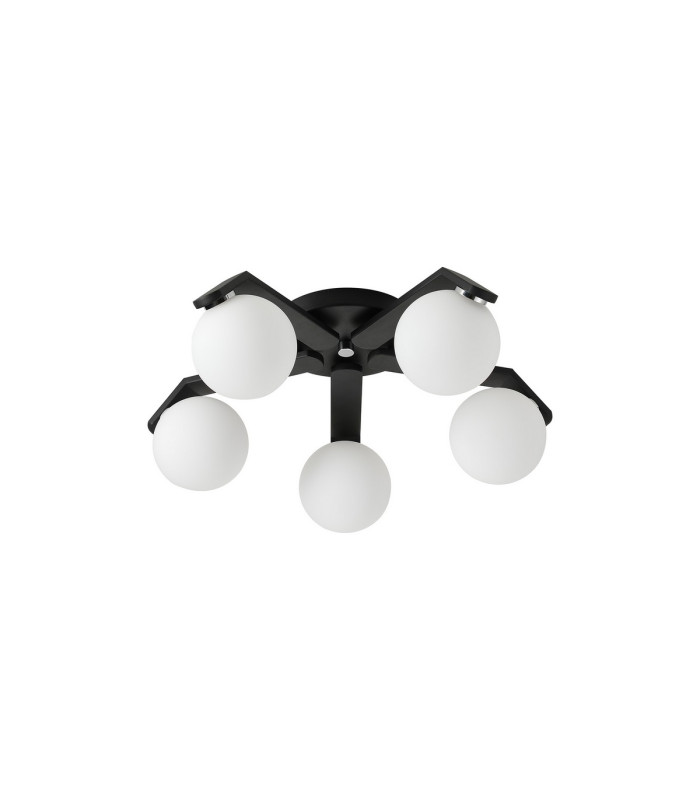 Cortland 54cm Flush Ceiling 5 Light G9 IP44 Black/Polished Chrome/Opal Smooth Round Glass-5