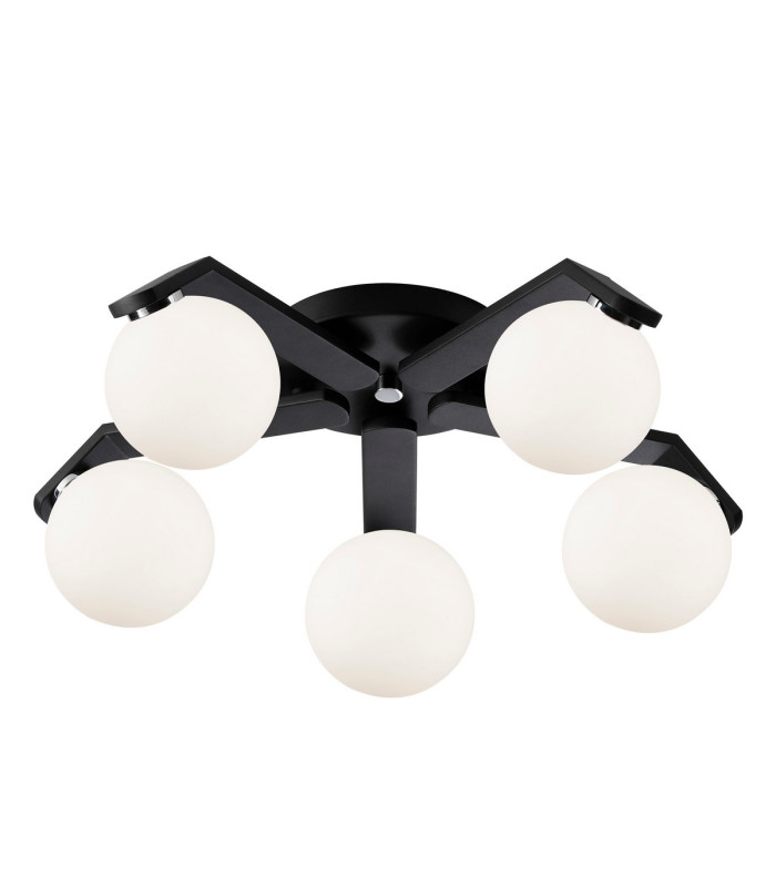 Cortland 54cm Flush Ceiling 5 Light G9 IP44 Black/Polished Chrome/Opal Smooth Round Glass-6