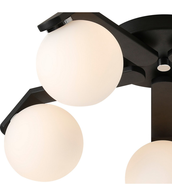 Cortland 54cm Flush Ceiling 5 Light G9 IP44 Black/Polished Chrome/Opal Smooth Round Glass-7