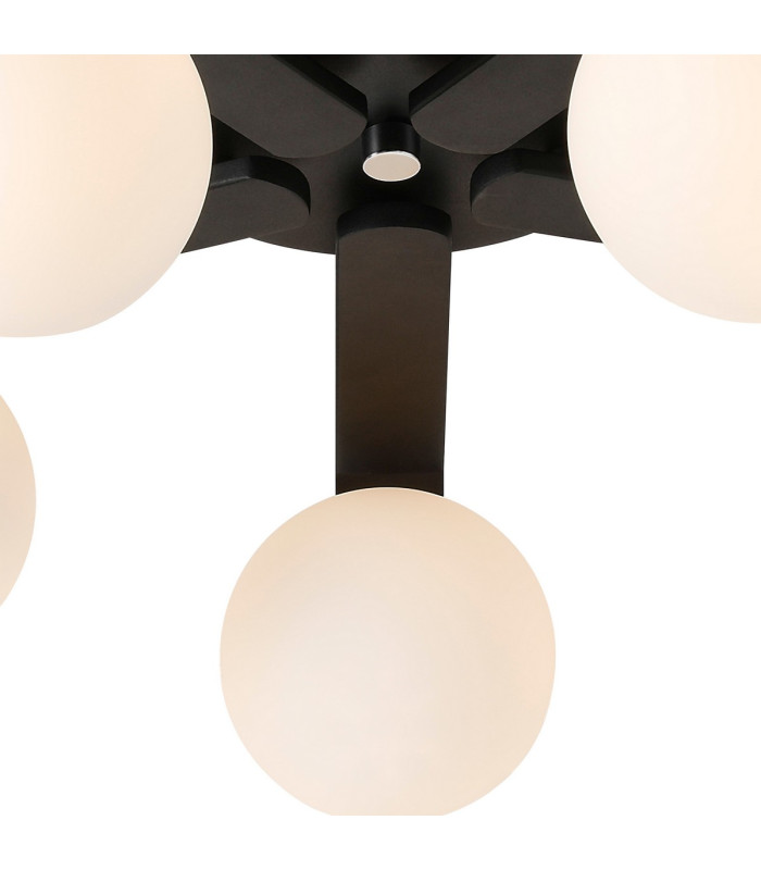 Cortland 54cm Flush Ceiling 5 Light G9 IP44 Black/Polished Chrome/Opal Smooth Round Glass-9
