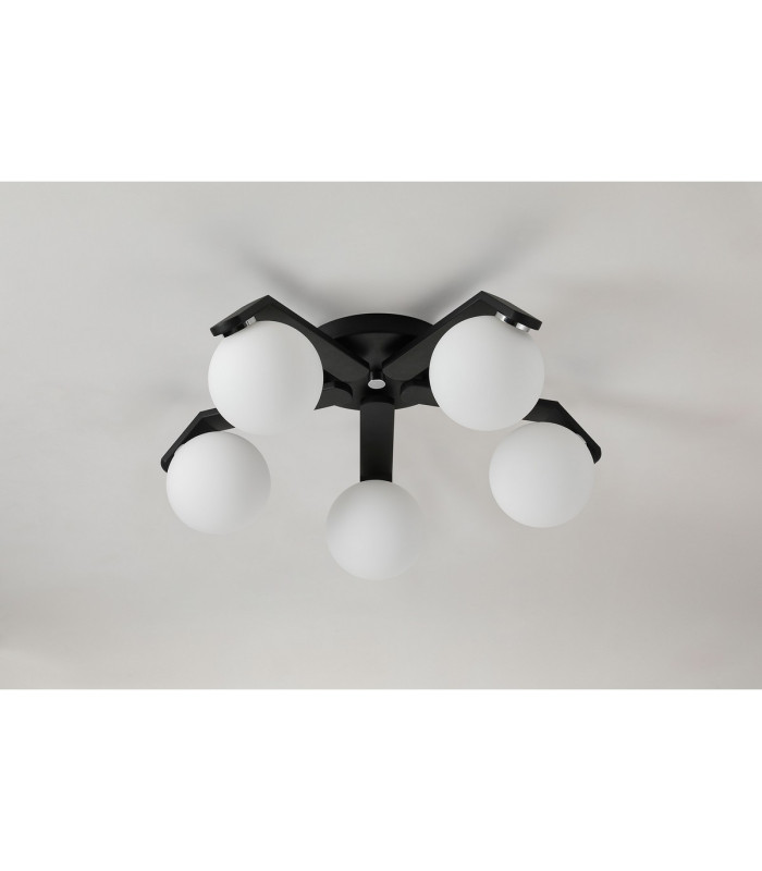Cortland 54cm Flush Ceiling 5 Light G9 IP44 Black/Polished Chrome/Opal Smooth Round Glass-10