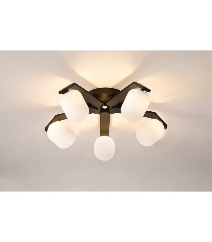 Cortland 54cm Flush Ceiling 5 Light G9 IP44 Black/Polished Chrome/Opal Smooth Tubular Glass-3