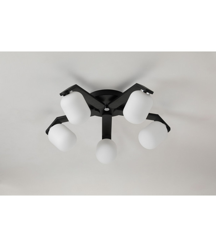 Cortland 54cm Flush Ceiling 5 Light G9 IP44 Black/Polished Chrome/Opal Smooth Tubular Glass-8