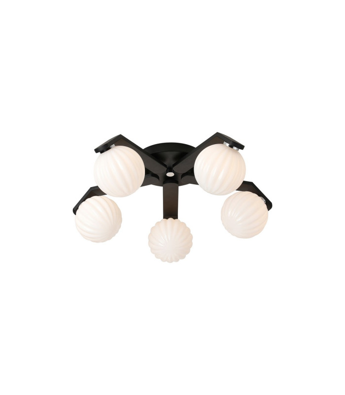 Cortland 54cm Flush Ceiling 5 Light G9 IP44 Black/Polished Chrome/Opal Round Segment Glass-1