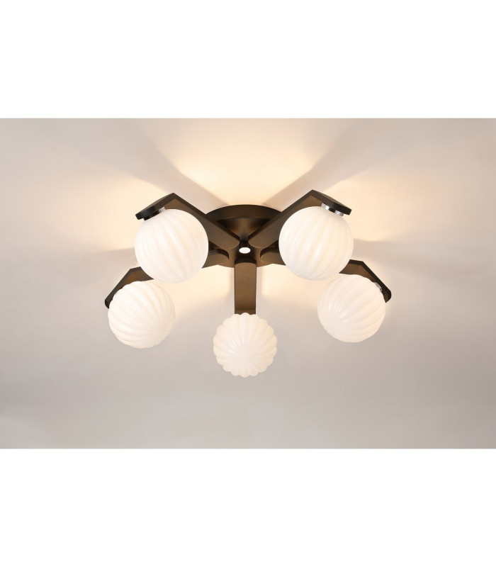 Cortland 54cm Flush Ceiling 5 Light G9 IP44 Black/Polished Chrome/Opal Round Segment Glass-3