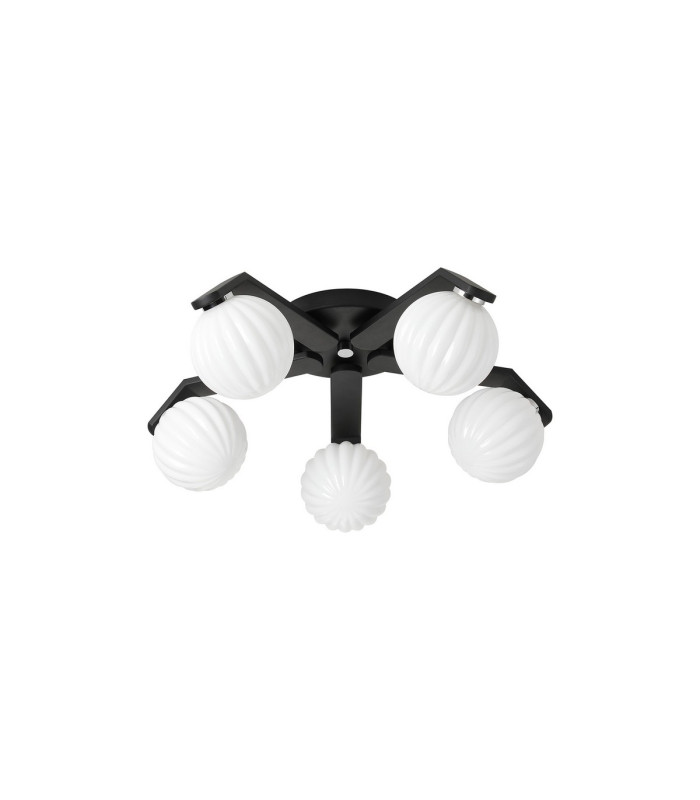 Cortland 54cm Flush Ceiling 5 Light G9 IP44 Black/Polished Chrome/Opal Round Segment Glass-4