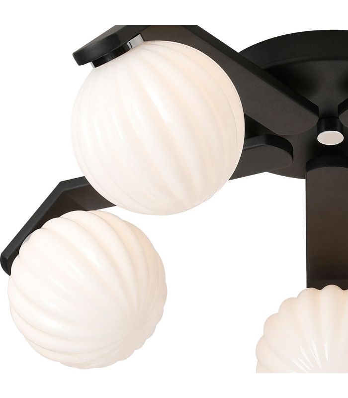 Cortland 54cm Flush Ceiling 5 Light G9 IP44 Black/Polished Chrome/Opal Round Segment Glass-5
