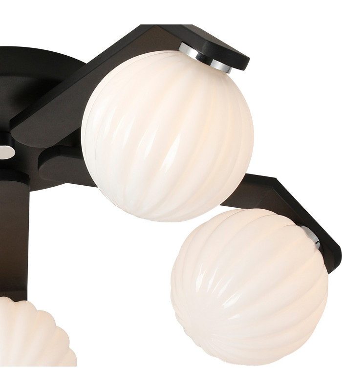 Cortland 54cm Flush Ceiling 5 Light G9 IP44 Black/Polished Chrome/Opal Round Segment Glass-6
