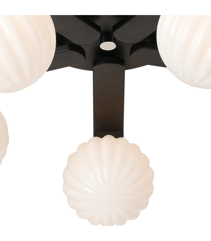 Cortland 54cm Flush Ceiling 5 Light G9 IP44 Black/Polished Chrome/Opal Round Segment Glass-7