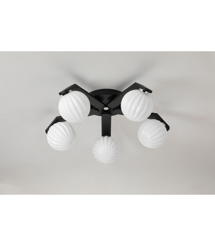 Cortland 54cm Flush Ceiling 5 Light G9 IP44 Black/Polished Chrome/Opal Round Segment Glass-8