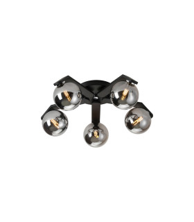 Cortland 54cm Flush Ceiling 5 Light G9 IP44 Black/Polished Chrome/Smoke Smooth Round Glass-1
