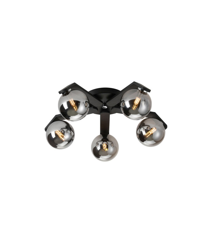 Cortland 54cm Flush Ceiling 5 Light G9 IP44 Black/Polished Chrome/Smoke Smooth Round Glass-1