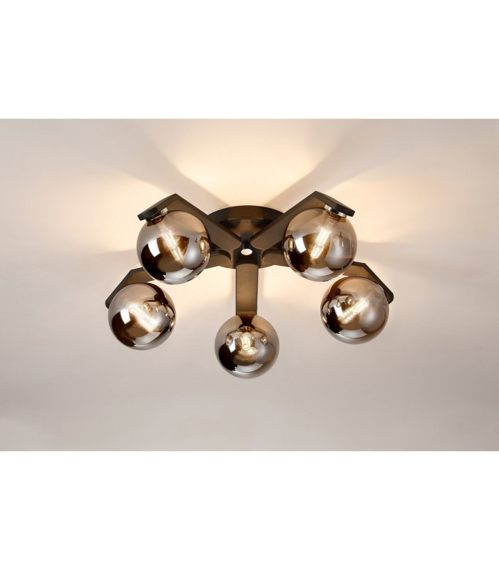 Cortland 54cm Flush Ceiling 5 Light G9 IP44 Black/Polished Chrome/Smoke Smooth Round Glass-3
