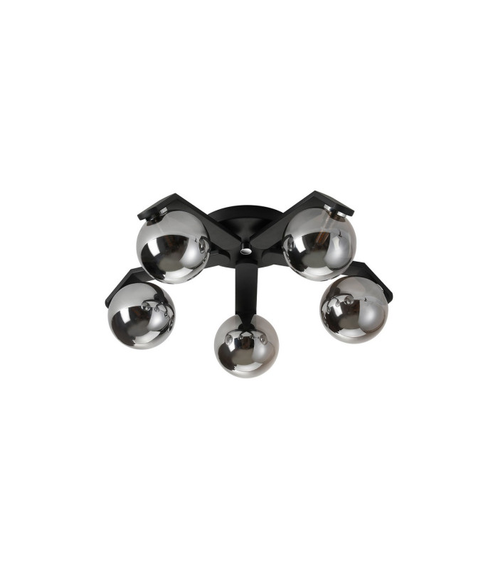 Cortland 54cm Flush Ceiling 5 Light G9 IP44 Black/Polished Chrome/Smoke Smooth Round Glass-4