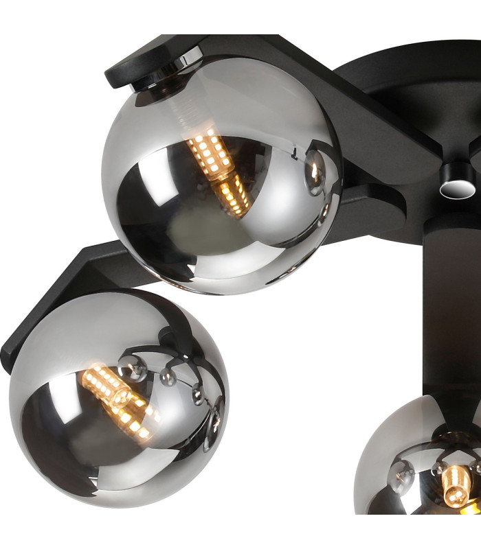 Cortland 54cm Flush Ceiling 5 Light G9 IP44 Black/Polished Chrome/Smoke Smooth Round Glass-5