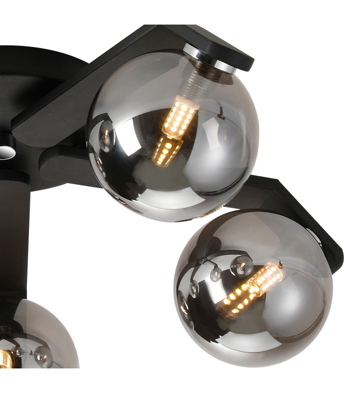 Cortland 54cm Flush Ceiling 5 Light G9 IP44 Black/Polished Chrome/Smoke Smooth Round Glass-6