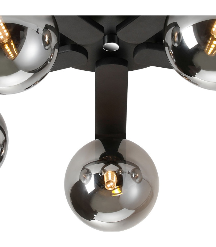 Cortland 54cm Flush Ceiling 5 Light G9 IP44 Black/Polished Chrome/Smoke Smooth Round Glass-7