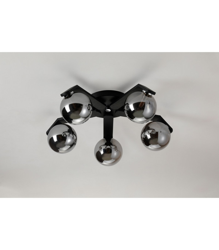 Cortland 54cm Flush Ceiling 5 Light G9 IP44 Black/Polished Chrome/Smoke Smooth Round Glass-8