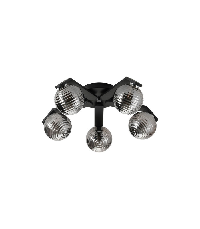 Cortland 54cm Flush Ceiling 5 Light G9 IP44 Black/Polished Chrome/Smoke Ribbed Round Glass-4