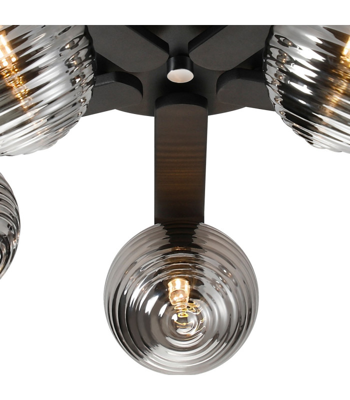 Cortland 54cm Flush Ceiling 5 Light G9 IP44 Black/Polished Chrome/Smoke Ribbed Round Glass-7