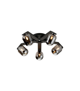 Cortland 54cm Flush Ceiling 5 Light G9 IP44 Black/Polished Chrome/Smoke Smooth Tubular Glass-1