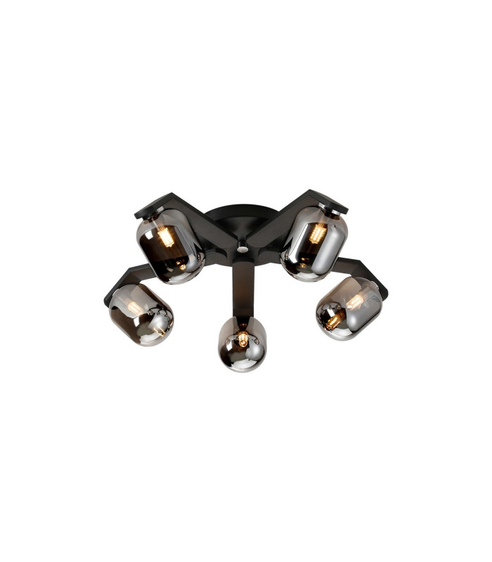 Cortland 54cm Flush Ceiling 5 Light G9 IP44 Black/Polished Chrome/Smoke Smooth Tubular Glass-1
