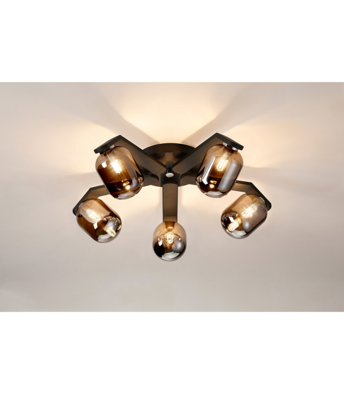 Cortland 54cm Flush Ceiling 5 Light G9 IP44 Black/Polished Chrome/Smoke Smooth Tubular Glass-3