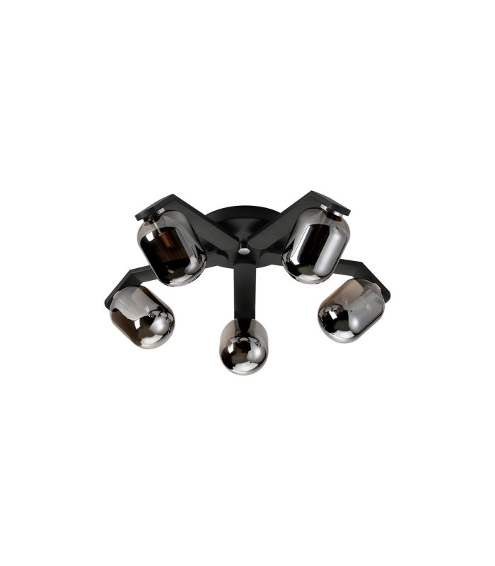Cortland 54cm Flush Ceiling 5 Light G9 IP44 Black/Polished Chrome/Smoke Smooth Tubular Glass-4