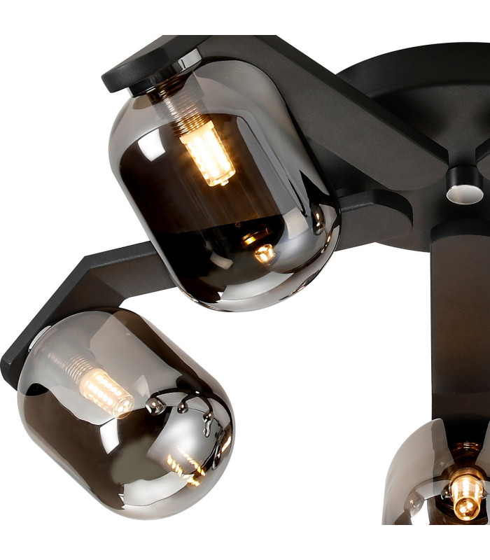 Cortland 54cm Flush Ceiling 5 Light G9 IP44 Black/Polished Chrome/Smoke Smooth Tubular Glass-5