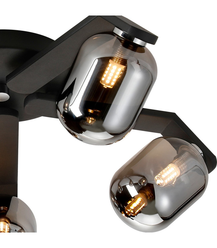 Cortland 54cm Flush Ceiling 5 Light G9 IP44 Black/Polished Chrome/Smoke Smooth Tubular Glass-6