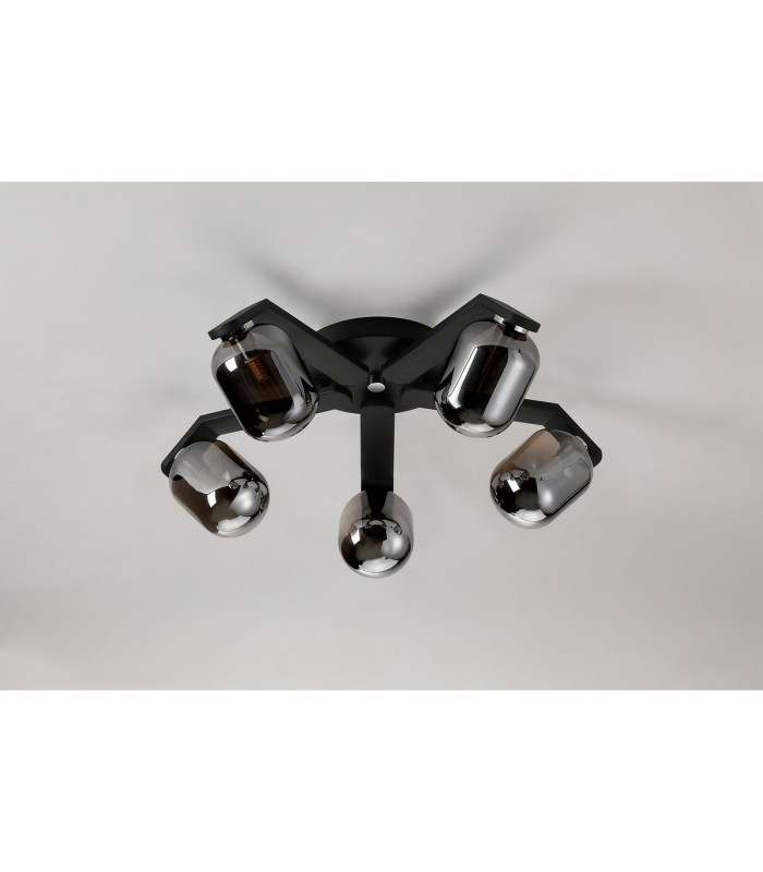 Cortland 54cm Flush Ceiling 5 Light G9 IP44 Black/Polished Chrome/Smoke Smooth Tubular Glass-8