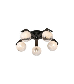 Cortland 54cm Flush Ceiling 5 Light G9 IP44 Black/Polished Chrome/White Two-Tone Snow Specks Round Glass-1
