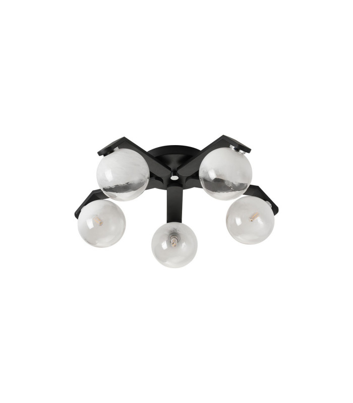 Cortland 54cm Flush Ceiling 5 Light G9 IP44 Black/Polished Chrome/White Two-Tone Snow Specks Round Glass-4