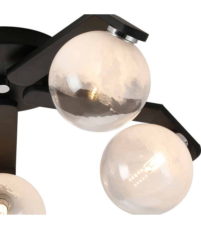 Cortland 54cm Flush Ceiling 5 Light G9 IP44 Black/Polished Chrome/White Two-Tone Snow Specks Round Glass-6