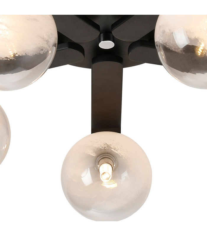 Cortland 54cm Flush Ceiling 5 Light G9 IP44 Black/Polished Chrome/White Two-Tone Snow Specks Round Glass-7