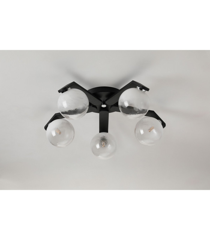 Cortland 54cm Flush Ceiling 5 Light G9 IP44 Black/Polished Chrome/White Two-Tone Snow Specks Round Glass-8