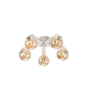 Cortland 54cm Flush Ceiling 5 Light G9 IP44 White/Polished Chrome/Amber Smooth Round Glass-1