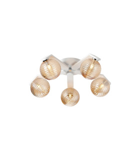 Cortland 54cm Flush Ceiling 5 Light G9 IP44 White/Polished Chrome/Amber Ribbed Round Glass-1