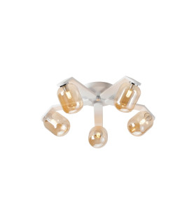 Cortland 54cm Flush Ceiling 5 Light G9 IP44 White/Polished Chrome/Amber Smooth Tubular Glass-1